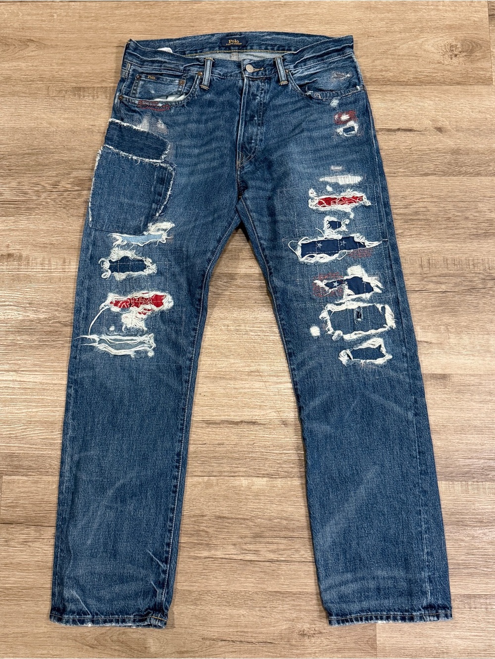 Polo Ralph Lauren Classic Fit Bandana Distressed Patchwork Jeans Size 32x32